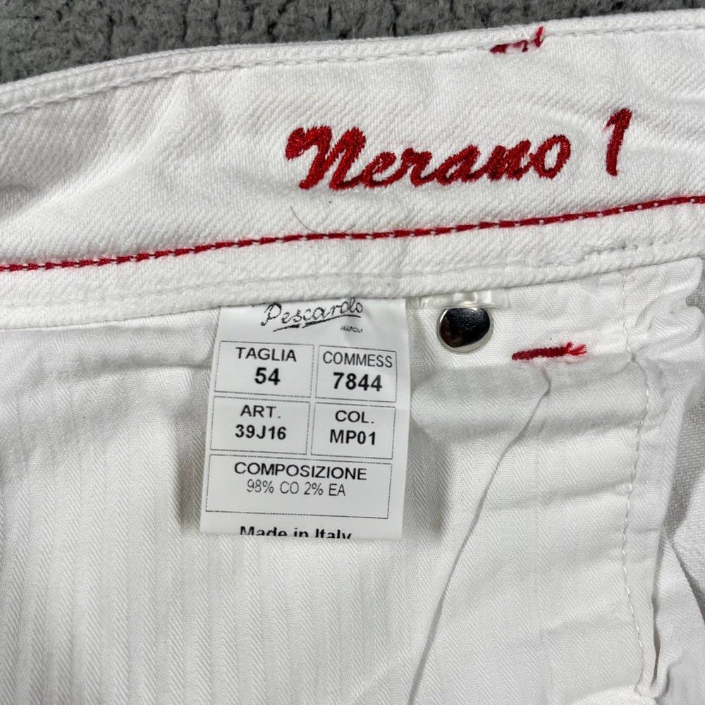 Marco Pescarolo Nerano Denim Jeans Napoli 1 White Mens 54 Made in Italy 39J16 - Picture 9 of 14